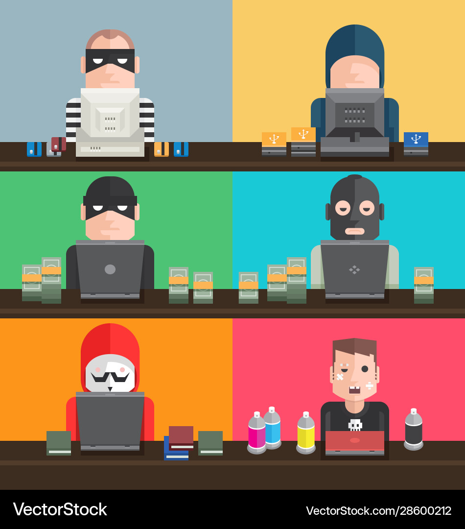 Hacker Types & Cybercrime vector image