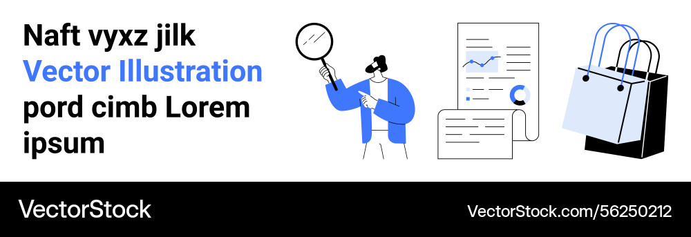 Man analyzing data with magnifying glass near Man analyzing data with magnifying glass near vector image