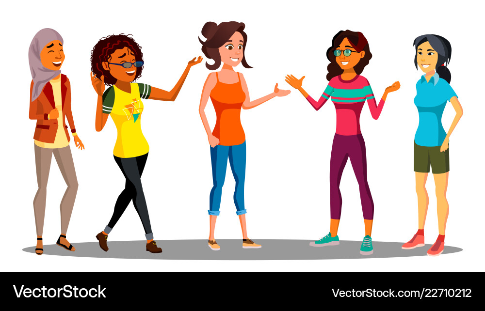 Multicultural group of happy women together Multicultural group of happy women together vector image