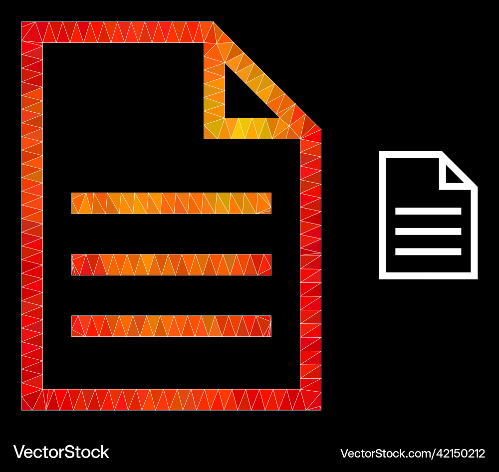 Polygonal text page icon with fire gradient vector image
