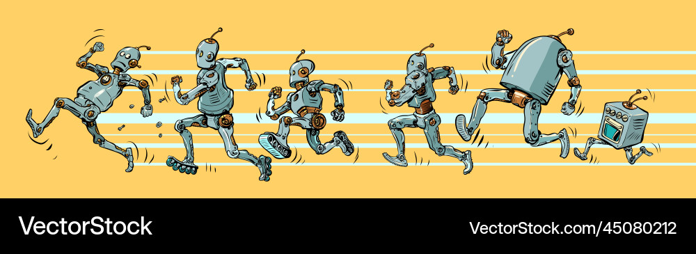 Retro Robot Marathon Runners Vector Image