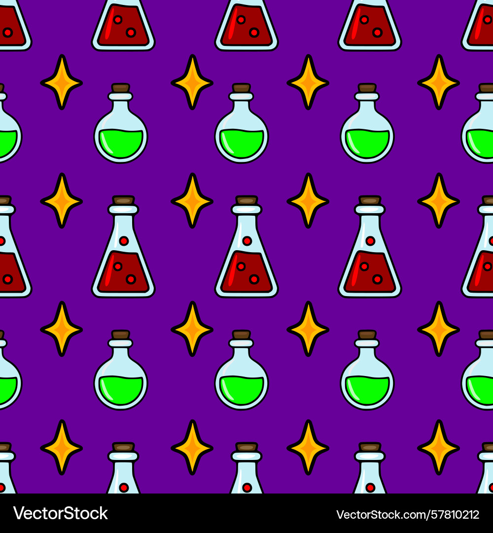 Seamless pattern with cartoon style flasks of red Seamless pattern with cartoon style flasks of red vector image