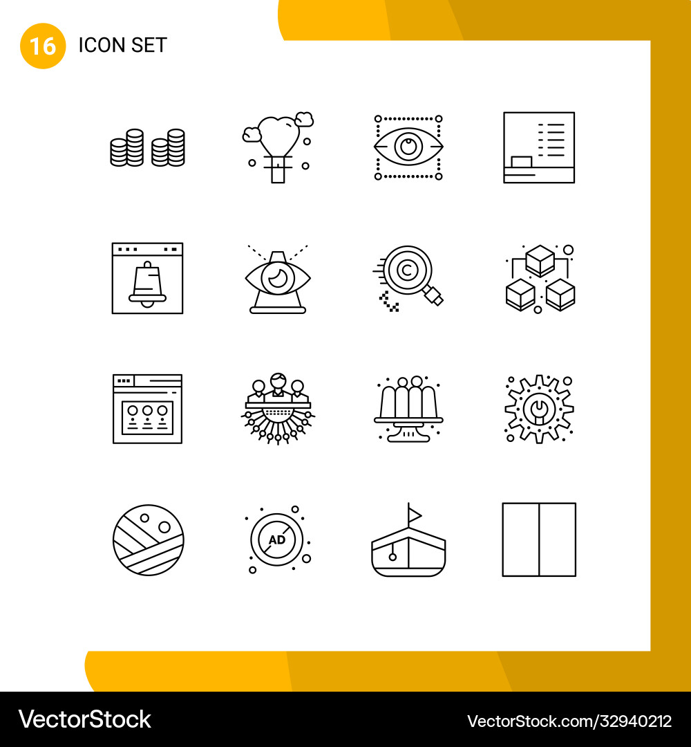 Set 16 outlines on grid for page browser vector image