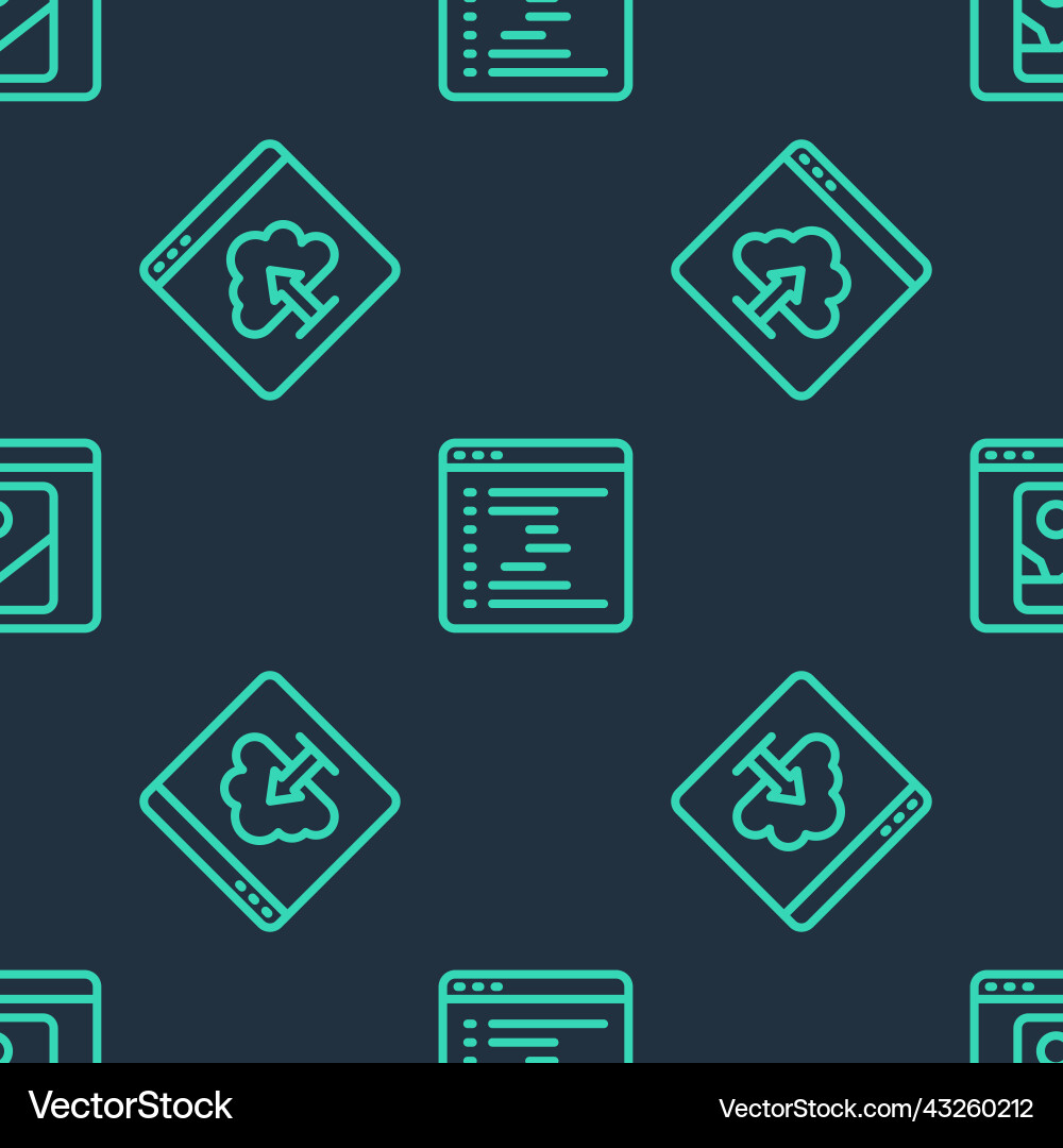Set line browser window cloud upload and photo Set line browser window cloud upload and photo vector image