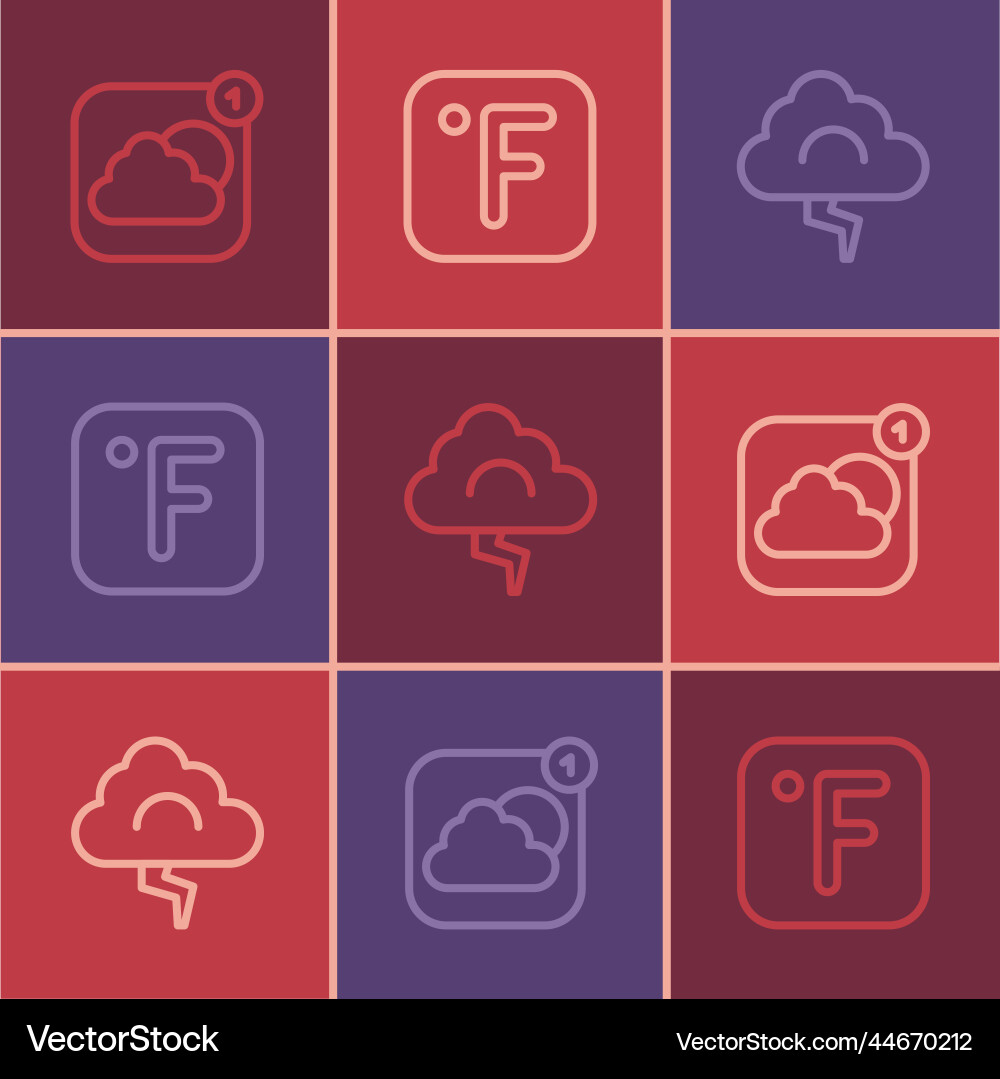 Set line weather forecast app cloud and lightning Set line weather forecast app cloud and lightning vector image