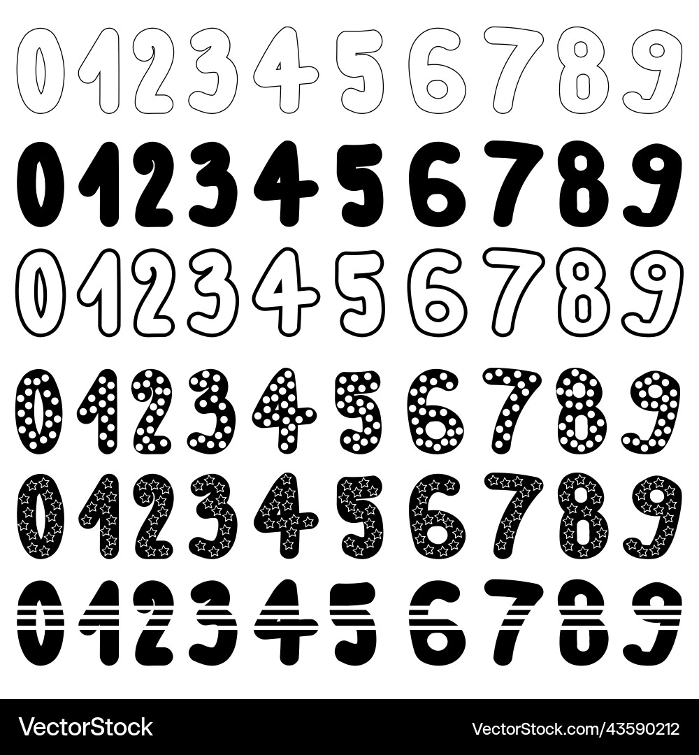 Set of cute numbers with different strokes Vector Image