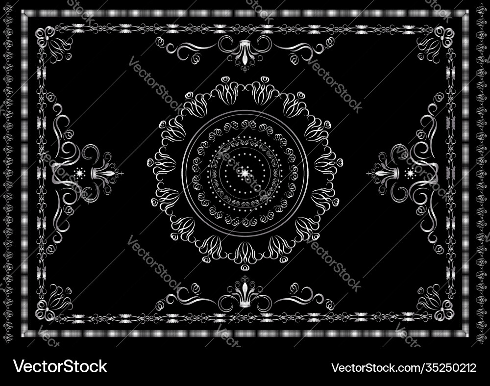 Silver frame from patterns with calligraphy stripe Silver frame from patterns with calligraphy stripe Vector Image