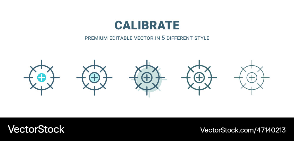 Calibrate icon in 5 different style outline Calibrate icon in 5 different style outline vector image