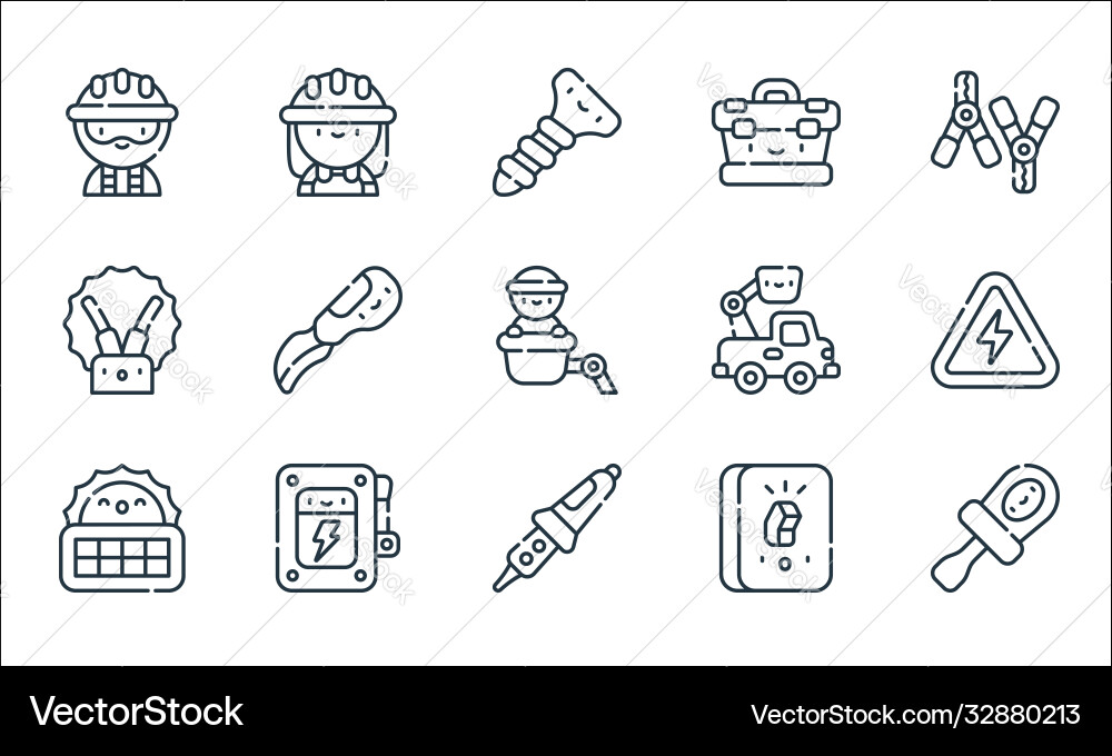 Electrician tools and line icons linear set Electrician tools and line icons linear set vector image