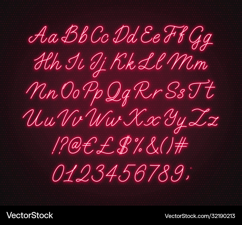 Glow Script Neon Red Alphabet Font vector image
