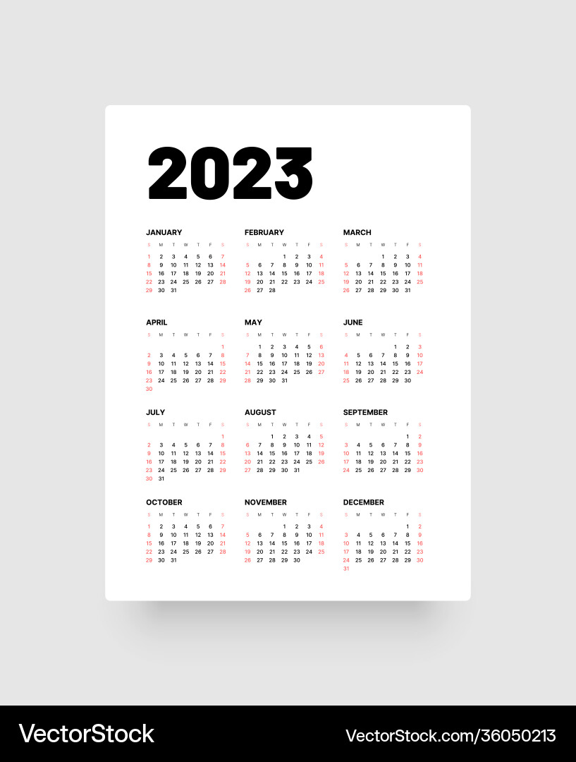 Minimalist 2023 Calendar Template Vector Image