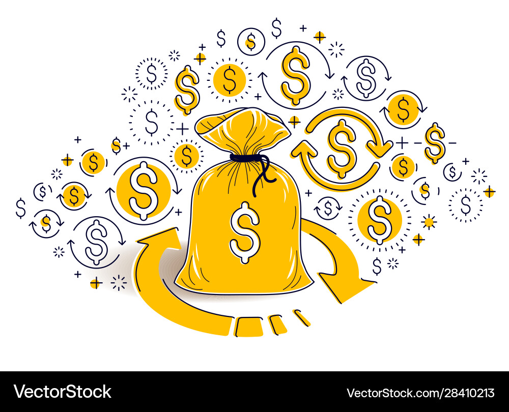 Money bag with loop arrow and icon set design Money bag with loop arrow and icon set design vector image