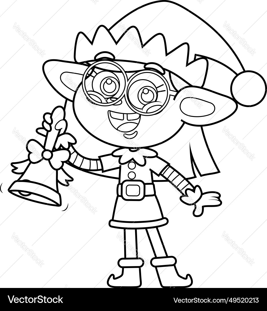 Outlined cute christmas elf girl Outlined cute christmas elf girl Vector Image