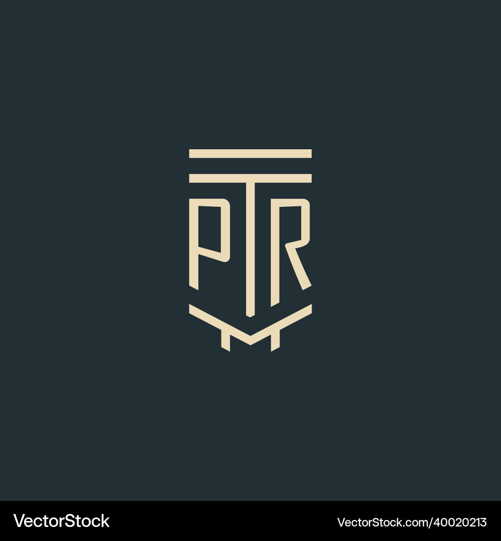 Pr initial monogram with simple line art pillar Vector Image