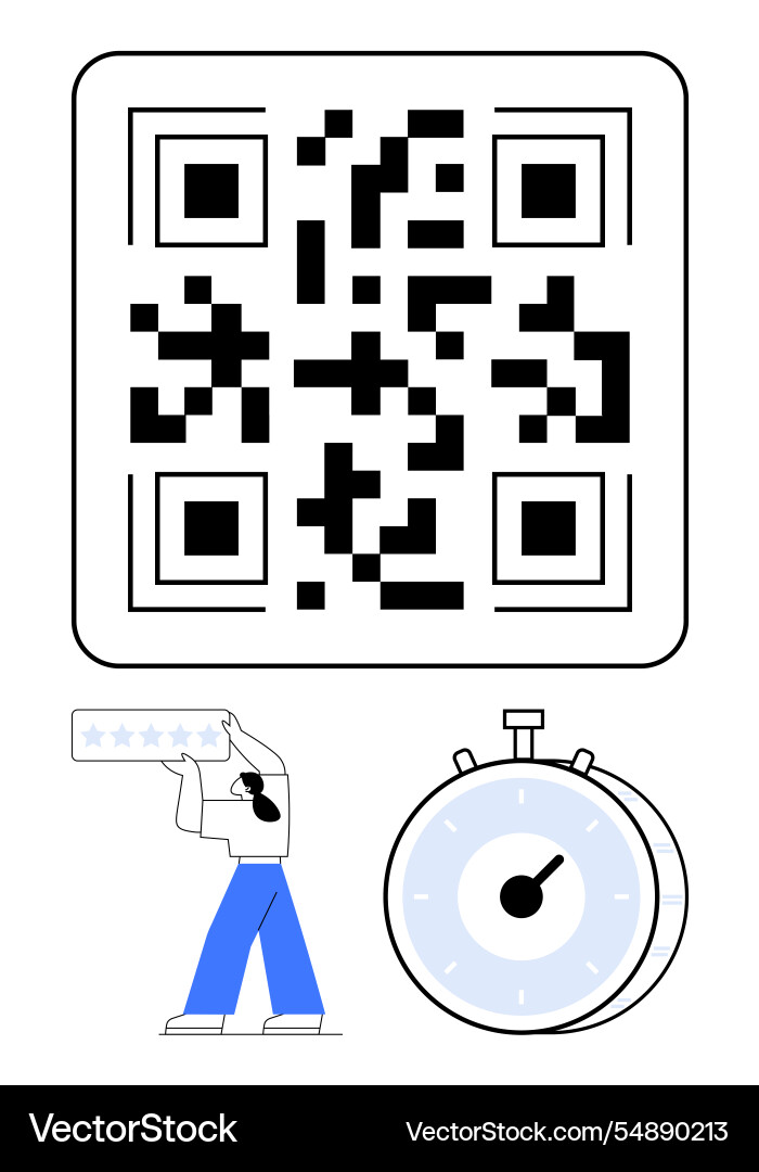 Qr code with user giving star rating and stopwatch Qr code with user giving star rating and stopwatch vector image