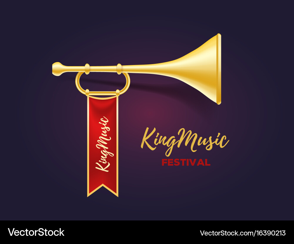 Realistic of shiny golden metal trumpet with red Vector Image