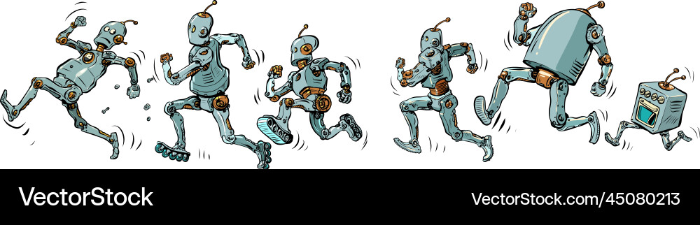 Robots are running different models Vector Image