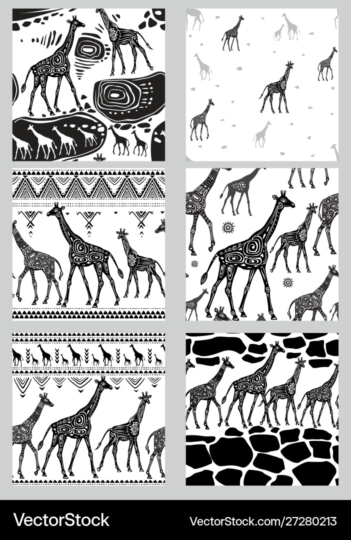 Set seamless patterns with stylized giraffes vector image
