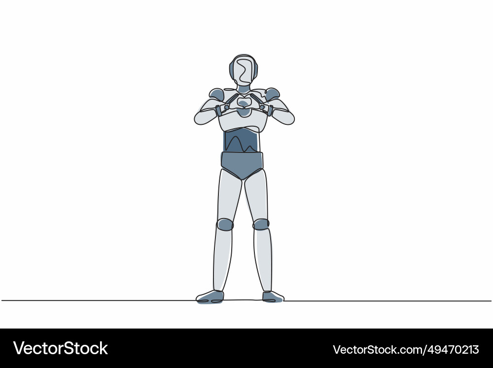 Single one line drawing robot making or gesturing Single one line drawing robot making or gesturing vector image