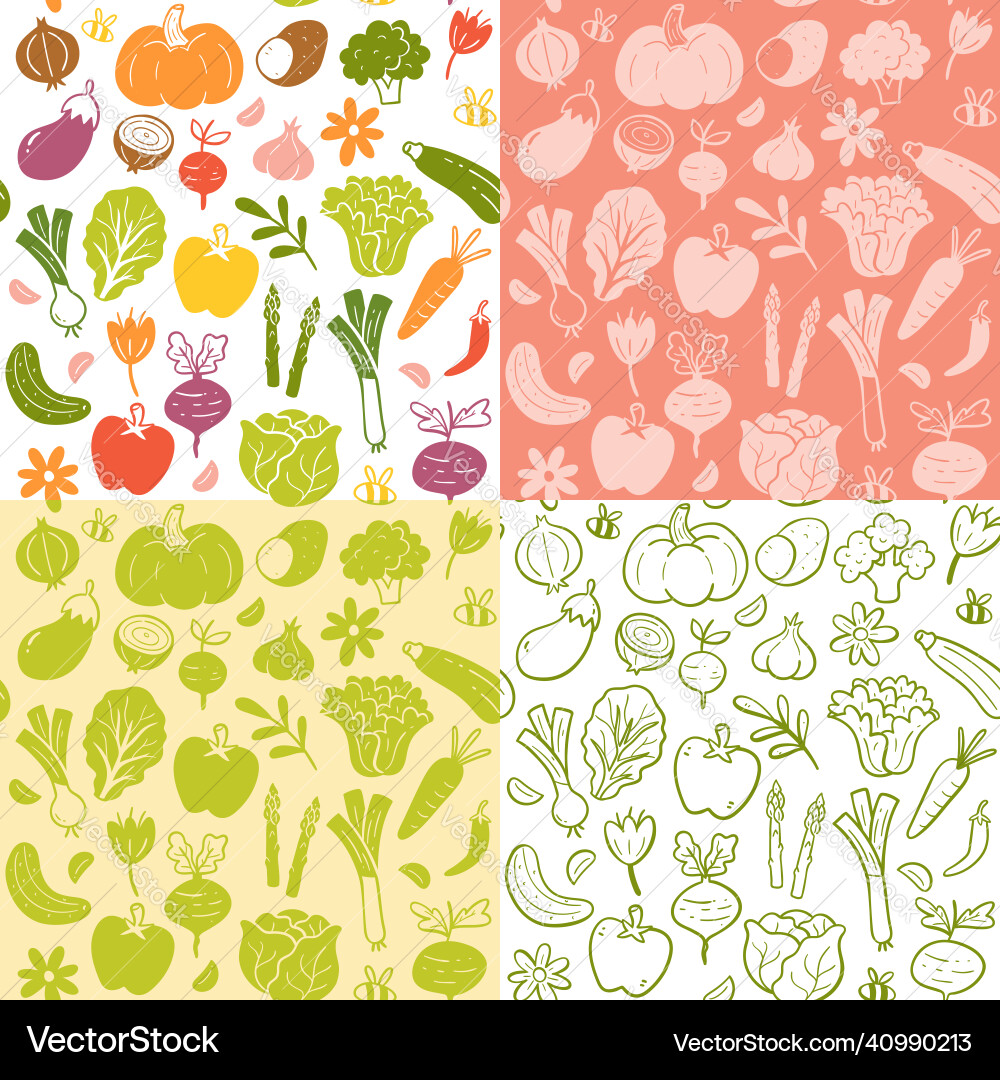Spring vegetables seamless pattern collection Spring vegetables seamless pattern collection vector image