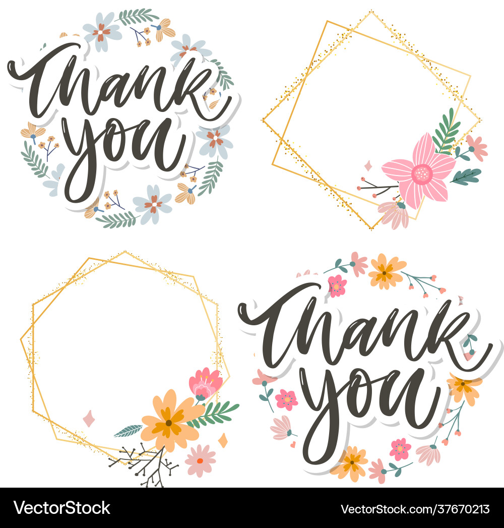 Thank You Script Card with Flowers vector image
