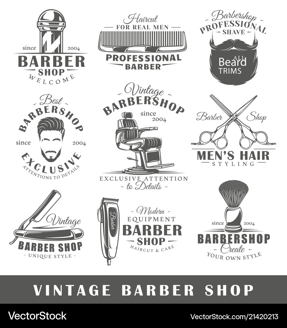 Vintage Barbershop Labels & Elements Vector Image