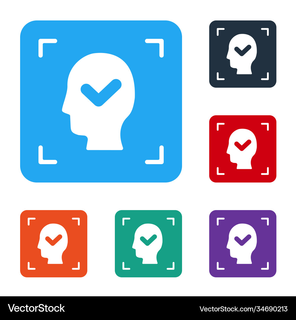 White face recognition with check mark icon vector image