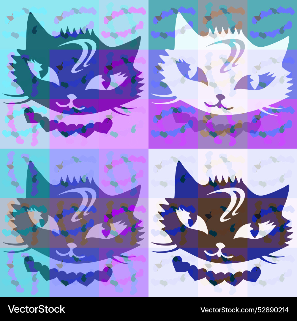 Cat muzzle seamless scheme pattern background set Vector Image