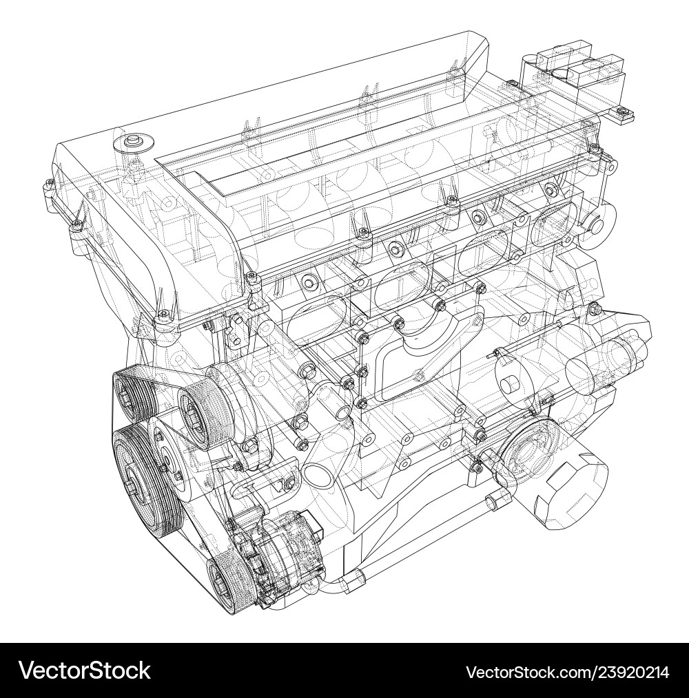 Engine sketch rendering of 3d vector image