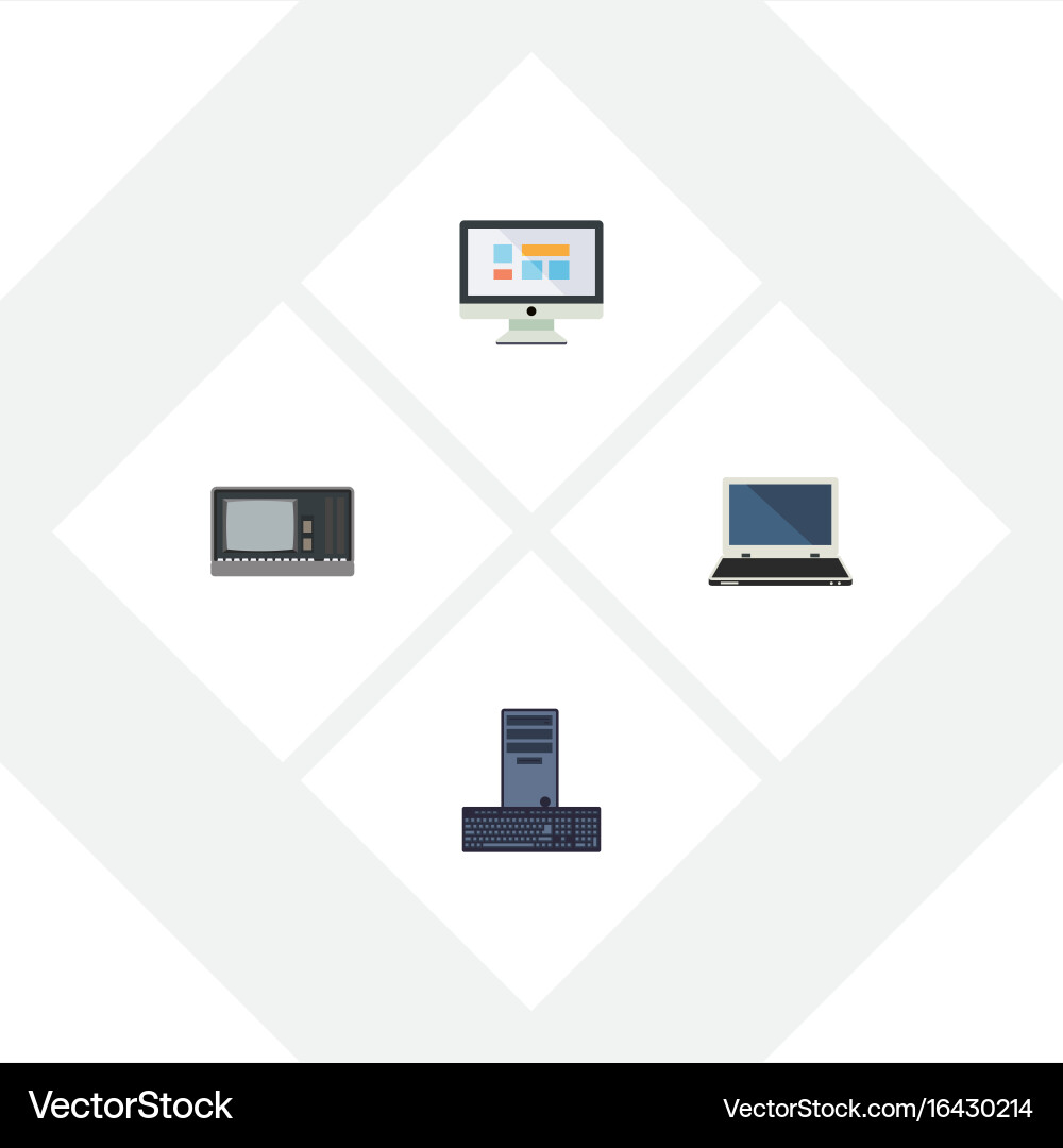 Flat icon computer set of display notebook Vector Image