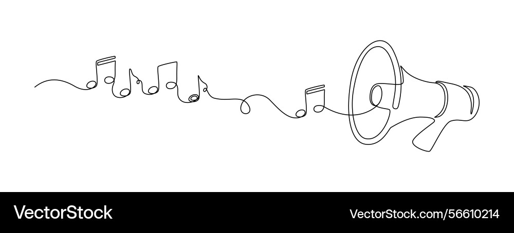 Loudspeaker with music note in one continuous line Loudspeaker with music note in one continuous line vector image