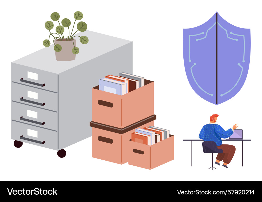 Office worker organizing documents in filing Vector Image