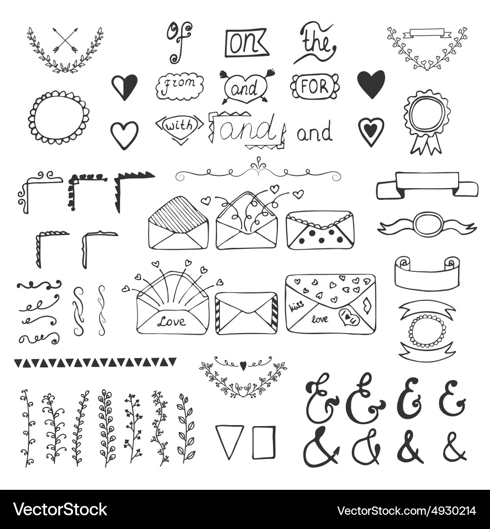 Romantic Hand Drawn Amperands & Floral Elements Vector Image