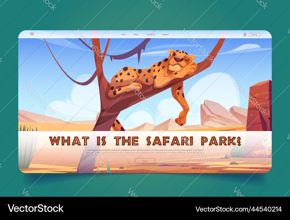 Safari park cartoon landing page with cheetah Vector Image