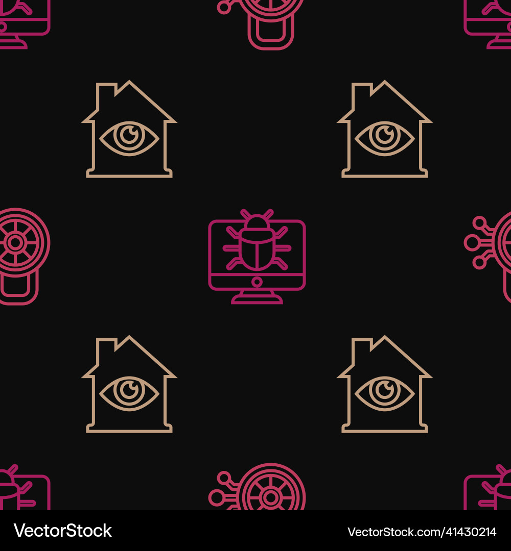 Set line cyber security house with eye scan Set line cyber security house with eye scan Vector Image