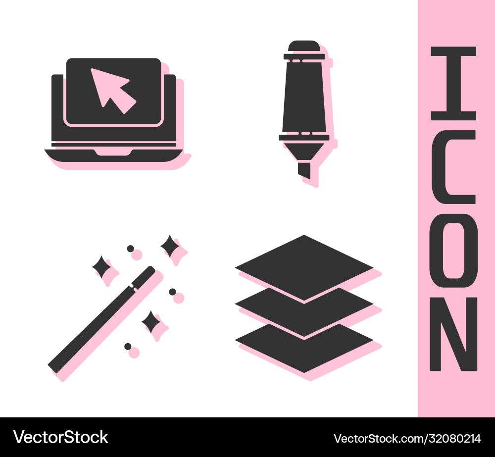 Set Schichten Laptop und Cursor Zauberstab Set Schichten Laptop und Cursor Zauberstab vektorbild