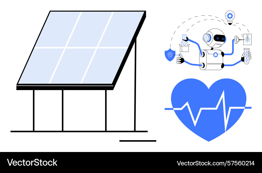Solar panel robot multitasking with data Vector Image
