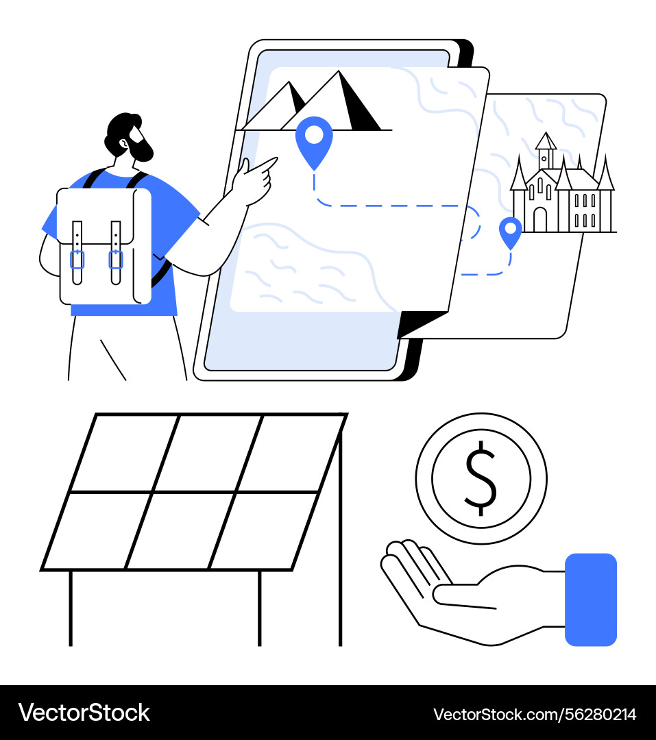 Traveler exploring a map interface Vector Image