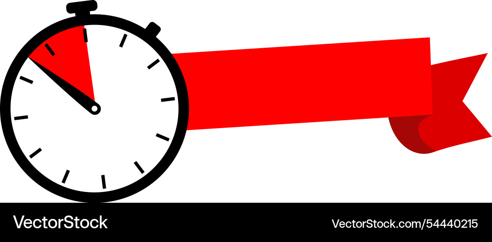 Clock with empty red ribbon vector image