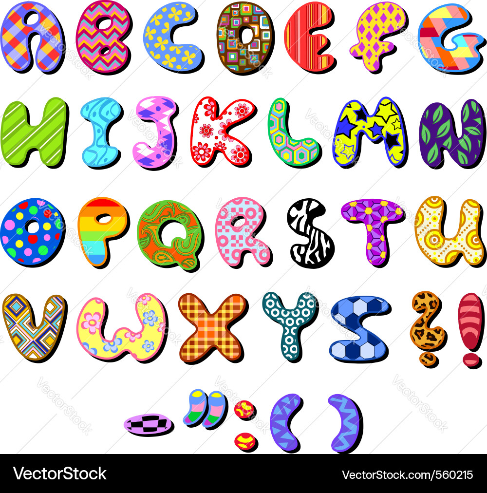 Colorful Patterned Alphabet Set Vector Image