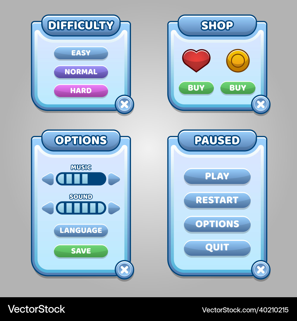 Complete blue menu of graphical user interface gui Vector Image