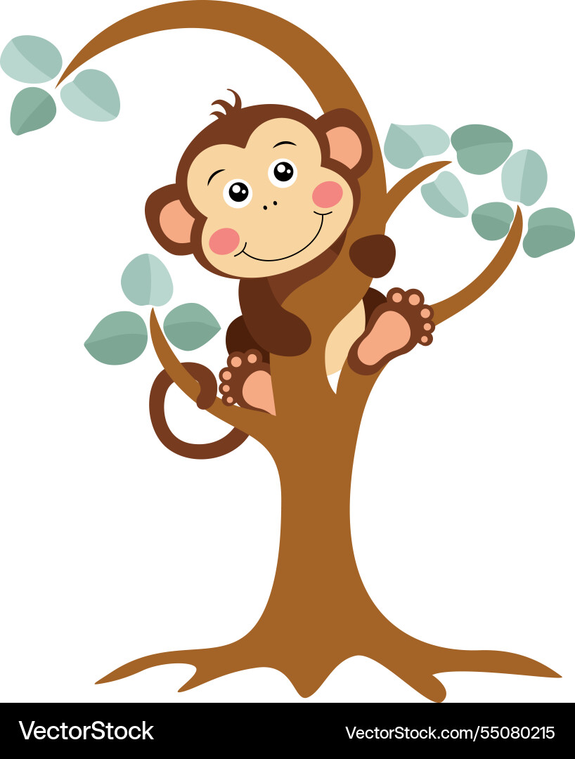 Curious monkey peeking from behind a tree Vector Image