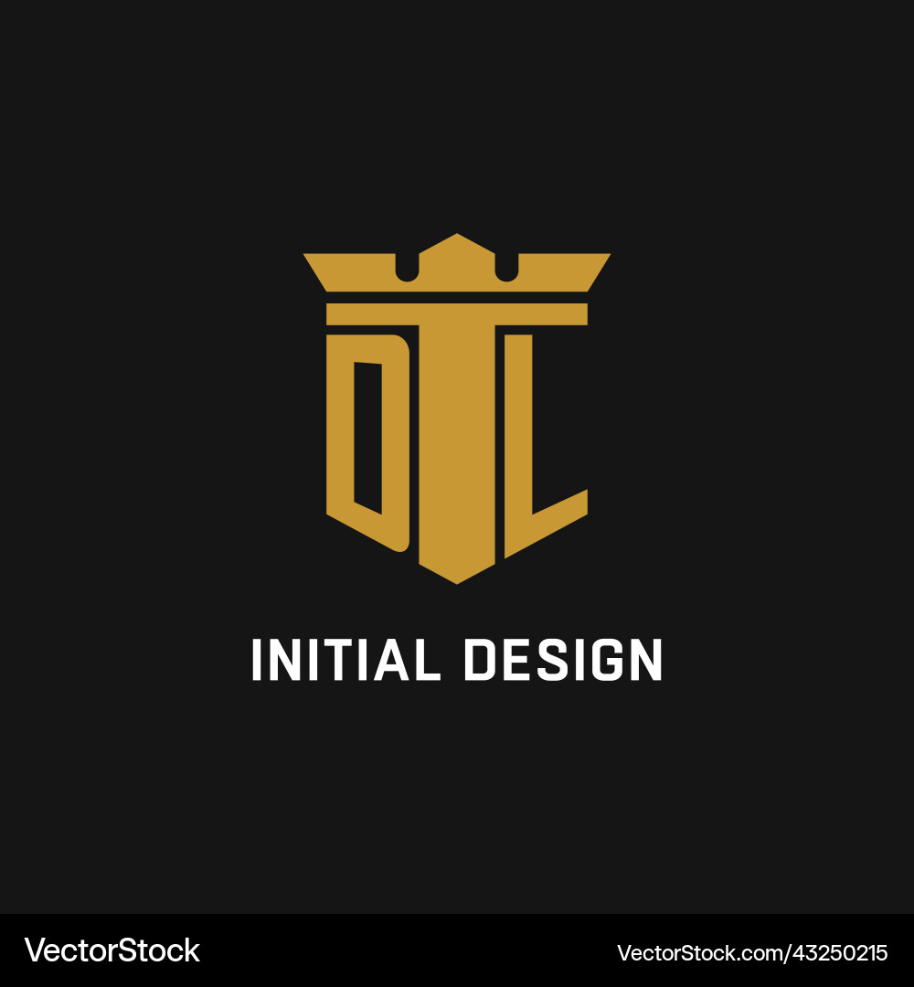 Dl initial logo with shield and crown style vector image