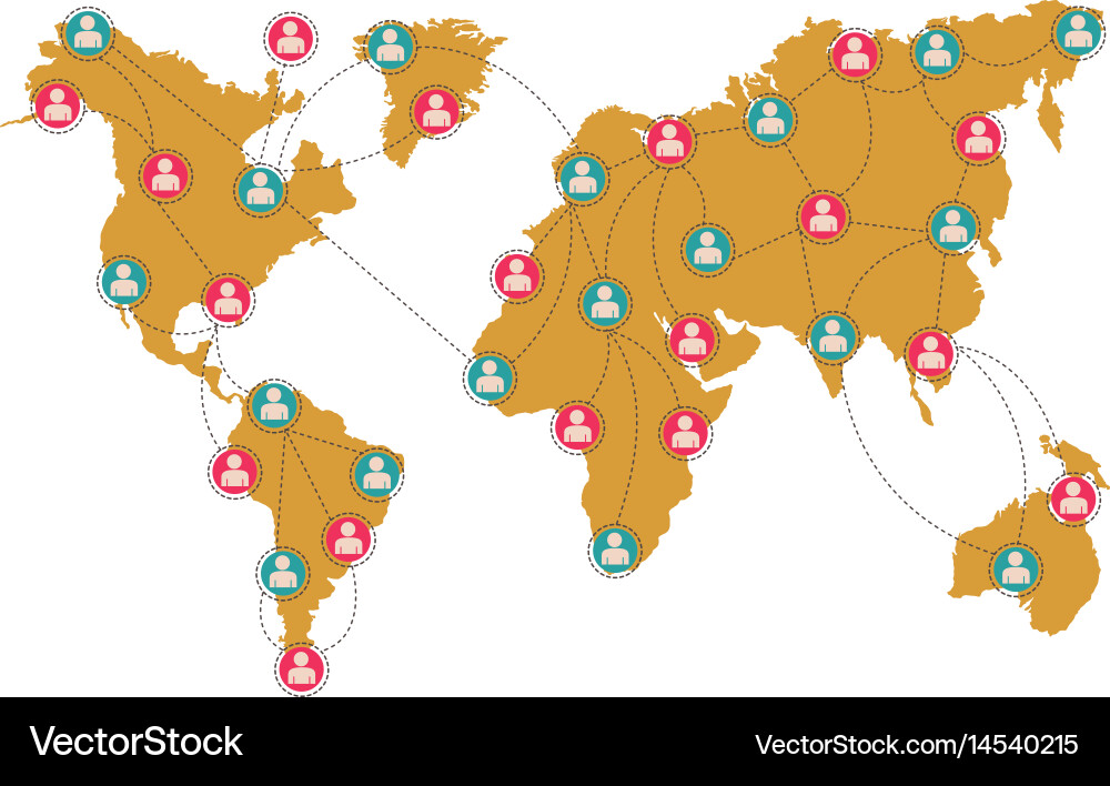 Global social network connection with map pointers Vector Image
