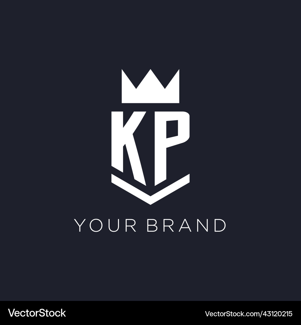 Kp logo with shield and crown initial monogram Kp logo with shield and crown initial monogram vector image
