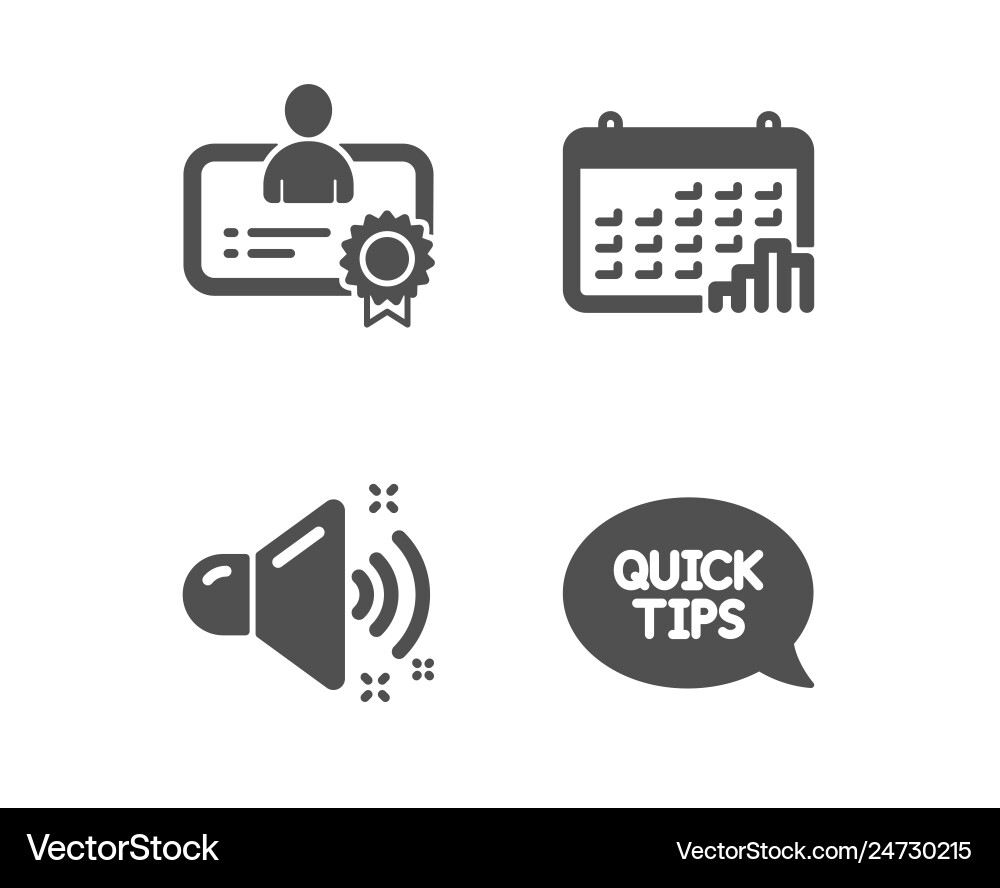 Loud sound calendar graph and certificate icons Loud sound calendar graph and certificate icons vector image