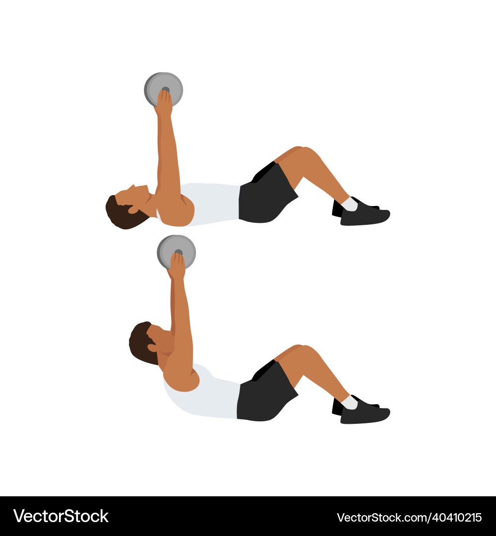 Man doing resistance weighted crunches exercise Man doing resistance weighted crunches exercise vector image
