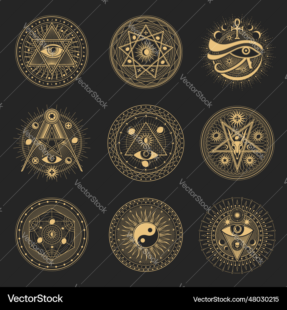 Pentagrams occult esoteric or magic tarot symbols Pentagrams occult esoteric or magic tarot symbols vector image
