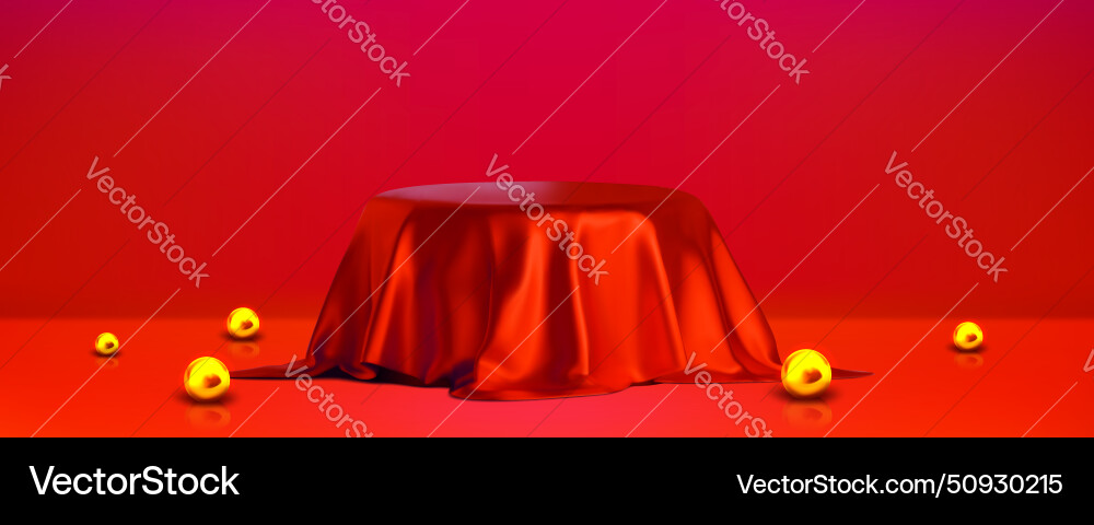 Red reveal cloth podium unveil fabric cover box vector image