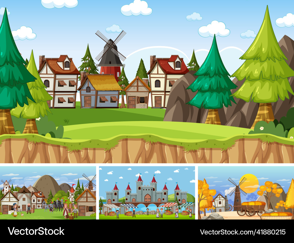 Set of different scene medieval Set of different scene medieval vector image